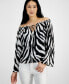Фото #1 товара Petite Zebra-Print Off-The-Shoulder Blouse, Created for Macy's