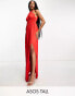 Фото #1 товара ASOS DESIGN Tall halter neck grecian pleated skirt maxi dress in red