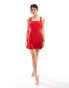 Kaiia sleeveless square neck ruffle hem mini dress in red Красный, 44 - фото #3