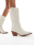 Glamorous western knee boots in off white micro