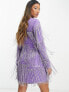 Фото #3 товара ASOS DESIGN embellished shift mini dress with beaded fringe in purple