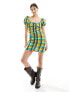 Фото #7 товара Glamorous scoop neck short sleeve ruched mini dress in bright check