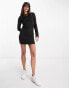 Фото #8 товара New Look lettuce edge crinkle long sleeve mini dress in black