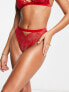 ASOS DESIGN Viv lace and mesh high waisted brazilian brief with velvet trim in red
