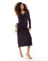 Фото #2 товара ASOS DESIGN chiffon long sleeve midi dress with tie bust detail in aubergine