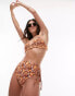 Фото #4 товара Topshop high-waist rushed waist bikini bottoms in brown ditsy floral