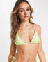 Monki tie neck triangle bikini top in light green zebra print grün, M - EU 42-44 - фото #1