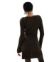 COLLUSION knitted texture slash mini dress in chocolate