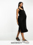 Фото #1 товара Mamalicious Maternity satin midi dress in black