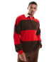 ASOS DESIGN relaxed knitted rugby polo in red and brown stripe