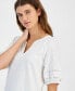 Women's Cotton Split-Neck Puff-Sleeve Top
