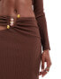 ASOS DESIGN co-ord trim detail maxi skirt in chocolate Коричневый, 46 - фото #2