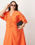 Фото #2 товара ASOS EDITION Curve textured wide sleeve midi dress with ruched waist in orange