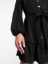 New Look button through mini smock dress in black