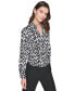 Women's Geo-Print Faux-Wrap Top Black & Soft White, L - фото #1