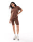 Фото #1 товара Threadbare shorts and oversized t-shirt co-ord in chocolate brown