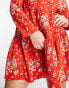 ASOS DESIGN Curve long sleeve tiered smock mini dress in red floral print