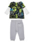 Baby Boys Cotton Jersey All Over Print Faux Twofer Top and French Terry Joggers, 2 Piece Set