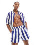 ASOS DESIGN swim shorts in short length in white and navy stripe