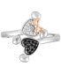 ფოტო #3 პროდუქტის Black & White Diamond Minnie & Mickey Mouse Bypass Ring (1/5 ct. t.w.) in Sterling Silver & Rose Gold-Plate