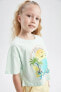 Kız Çocuk Relax Fit Dokunmatik Işıklı Crop Kısa Kollu Tişört