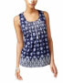 Charter Club Women's Floral Print Embroidered Top Intrepid Blue XS