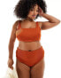 ASOS DESIGN Curve Emily rib high leg high waist bikini bottom in rust