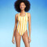 Women's Striped Scoop Neck X-Back One Piece Swimsuit - Shade & Shore Yellow L