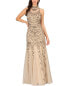 Фото #1 товара Aidan Mattox Mock Neck Embroidered Sleeveless Gown Women's 12