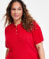 Фото #3 товара Plus Size Ribbed Short-Sleeve Polo Sweater