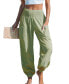 Фото #1 товара Women's Green Striped Smocked Waist Patch Pocket Pants