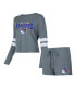 ფოტო #1 პროდუქტის Women's Gray Distressed New York Rangers Meadow Long Sleeve T-shirt and Shorts Sleep Set
