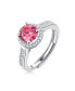 ფოტო #1 პროდუქტის Sterling Silver White Gold Plated with 1ctw Fancy Pink & White Lab Created Moissanite Halo Engagement Anniversary Adjustable Ring