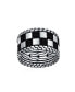 ფოტო #3 პროდუქტის Men's Inside Out Design Two Tone Black Silver Geometric Check Board Squares Chess Ring Band Heavy Solid .925 Silver Handmade In Turkey Wide 12MM