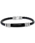 ფოტო #1 პროდუქტის EFFY® Men's Onyx Black Leather Braided Bracelet in Sterling Silver