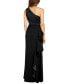 One-Shoulder Satin-Trim Draped Gown