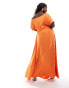 Фото #3 товара ASOS DESIGN Curve exclusive satin off shoulder high split maxi dress in orange