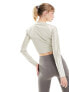 Adidas Training Hyperglam long sleeve crop top in beige putty grey/white, L - фото #3