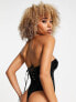 Фото #2 товара Lost Ink crushed velvet V plunge corset style bodysuit in black