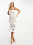 Фото #7 товара Lipsy cutwork lace midi dress with fluted hem in white