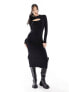 Barbour International Nebula scoop neck long sleeve midi dress in black