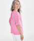 Petite Embroidered Knit Split-Neck Top, Created for Macy's