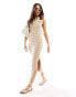 Vila crochet high neck midi dress in beige