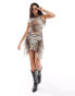 Фото #1 товара COLLUSION festival asymmetric mini skirt co-ord in animal print