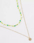 Фото #3 товара ASOS DESIGN pack of 2 necklaces with green bead and disk design