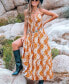 Women's Burnt Orange Boho Sleeveless Plunging Maxi Beach Dress