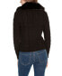 Фото #2 товара Black Label Women's Faux Fur Collared Cable Cardigan Sweater