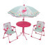 Фото #1 товара FUN HOUSE 713088 FLAMENT PINK Gartenmbel mit Tisch, 2 Klappsthlen und einem Sonnenschirm fr Kinder
