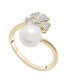 ფოტო #1 პროდუქტის Cultured Freshwater Pearl (8mm) & Diamond (1/10ct. tw.) Flower Ring in 14K Yellow Gold