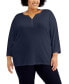 Plus Size 3/4-Sleeve Henley Top, Created for Macy's